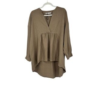 NWOTS Zara Size Small Tan 100% Linen V-Neck Long Sleeve Tunic Top